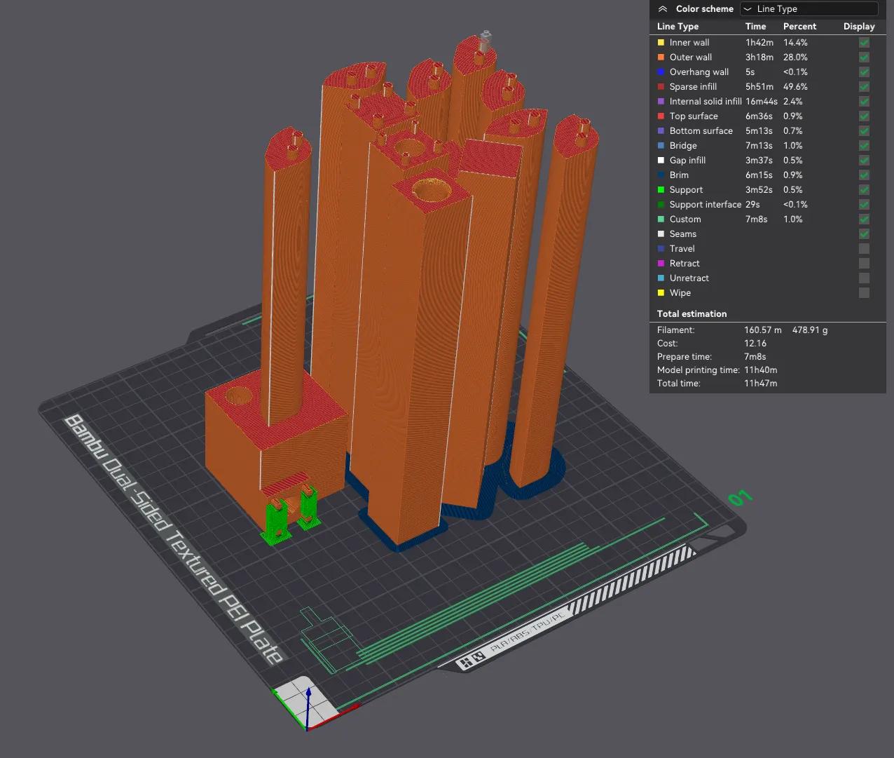 Print bed sliced with timing